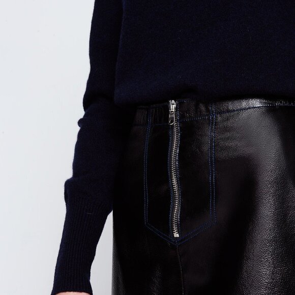 NWOT Sandro black & blue stitching leather mini skirt, L - Picture 4 of 9